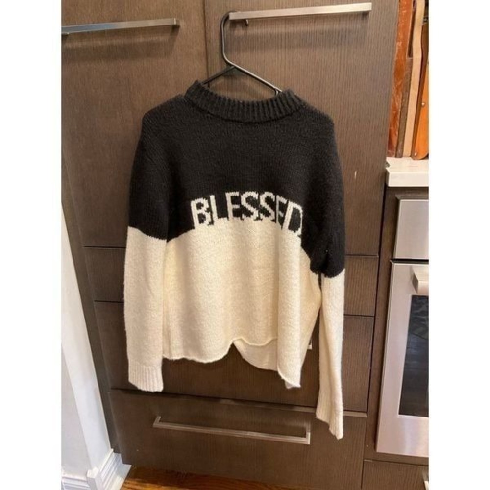 Peace Love World Intarsia Sweater Black/Blessed woman's XS